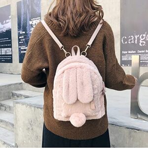 Mellshy Women Cute Rabbit Ears Backpack Fluffy Shoulder Bag School Bag Satchel