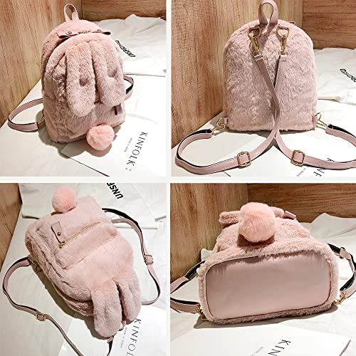 Mellshy Women Cute Rabbit Ears Backpack Fluffy Shoulder Bag School Bag Satchel