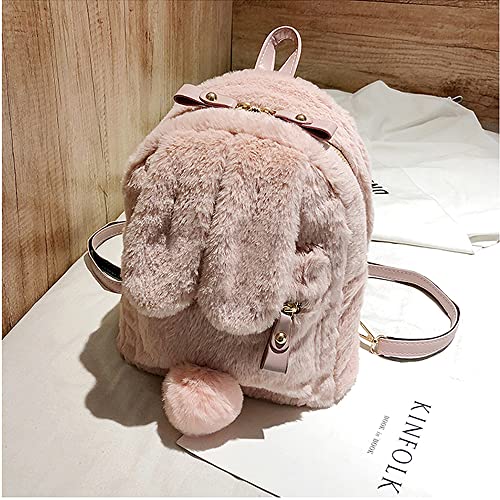 Mellshy Women Cute Rabbit Ears Backpack Fluffy Shoulder Bag School Bag Satchel