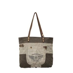 myra bags adventure begins upcycled canvas & denim tote bag s-0897