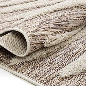 Well Woven Bergen Beige Flat-Weave Hi-Low Pile Geometric Stripes Moroccan Tribal Area Rug 8x10 (7'10" x 9'10")