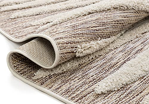 Well Woven Bergen Beige Flat-Weave Hi-Low Pile Geometric Stripes Moroccan Tribal Area Rug 8x10 (7'10" x 9'10")