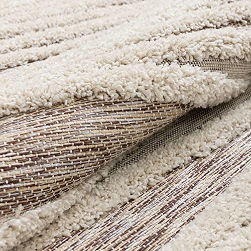 Well Woven Bergen Beige Flat-Weave Hi-Low Pile Geometric Stripes Moroccan Tribal Area Rug 8x10 (7'10" x 9'10")