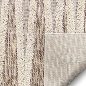 Well Woven Bergen Beige Flat-Weave Hi-Low Pile Geometric Stripes Moroccan Tribal Area Rug 8x10 (7'10" x 9'10")