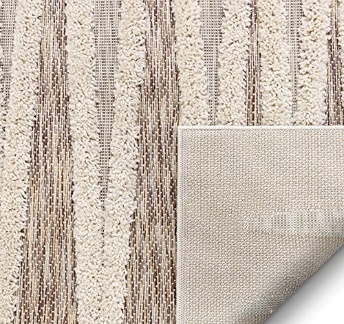 Well Woven Bergen Beige Flat-Weave Hi-Low Pile Geometric Stripes Moroccan Tribal Area Rug 8x10 (7'10" x 9'10")