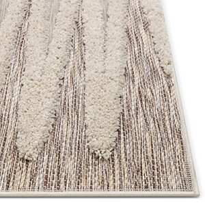 Well Woven Bergen Beige Flat-Weave Hi-Low Pile Geometric Stripes Moroccan Tribal Area Rug 8x10 (7'10" x 9'10")