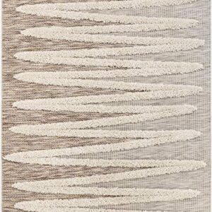 Well Woven Bergen Beige Flat-Weave Hi-Low Pile Geometric Stripes Moroccan Tribal Area Rug 8x10 (7'10" x 9'10")