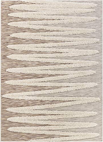 Well Woven Bergen Beige Flat-Weave Hi-Low Pile Geometric Stripes Moroccan Tribal Area Rug 8x10 (7'10" x 9'10")