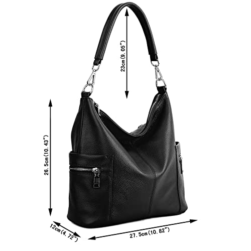 YALUXE Women's Multi Pocket Soft Cowhide Leather Medium Purse Style Shoulder Bag Black