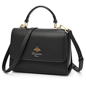 laorentou cow leather small handbag purse for women satchel handle bag shoulder bags crossbody bags with adjustable strap black