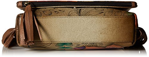 Anna by Anuschka Women's Genuine Leather Flap-Over Cross Body | Hand Painted Original Artwork | Floral Paradise Tan