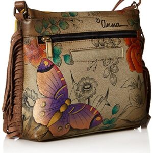 Anna by Anuschka Women's Genuine Leather Flap-Over Cross Body | Hand Painted Original Artwork | Floral Paradise Tan