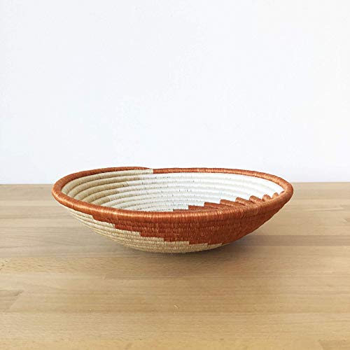 African Basket- Juru/Rwanda Basket/Woven Bowl/Sisal & Sweetgrass Basket/Orange, Tan, White