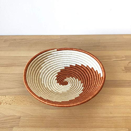 African Basket- Juru/Rwanda Basket/Woven Bowl/Sisal & Sweetgrass Basket/Orange, Tan, White