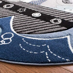 SAFAVIEH Carousel Kids Collection 5'3" Round Blue/Grey CRK121B Animal Nursery Playroom Area Rug