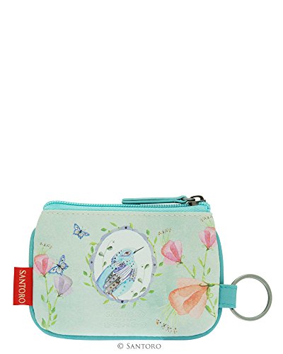 Santoro London Watercolour Birds-Coin Zip Purse Key Chain Ring