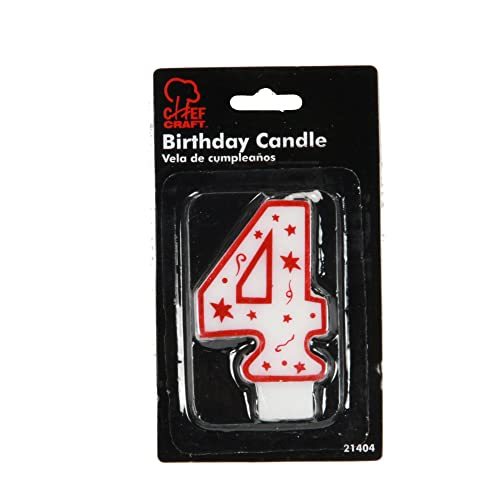 Chef Craft Classic Numeral Candle, Number 4, 3 inch, White/Red