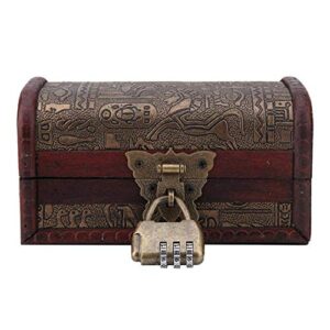 ftvogue egyptian wooden antique old jewelry storage box trinket box shooting furnishings props handmade crafts (#1: password lock s)