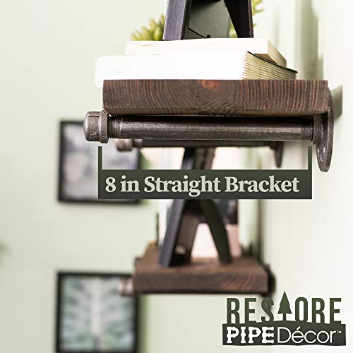 Industrial Pipe Wooden Shelves Restore by Pipe DÉCOR Premium Douglas Fir Wood Shelving 24 Inch Length Set of 2 Boards and 4 Straight Brackets Trail Brown Finish