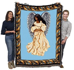 pure country weavers guardian angel and baby 3 blanket – religious gift tapestry throw woven from cotton – made in the usa (72×54)