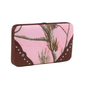 emperia women’s wallet/clutch with push button closure and rhinestone embellishments, realtree pink/brown, small