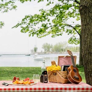 Vintiquewise.com Gingham Lined Woodchip Picnic Basket with Lid and Movable Handles