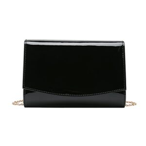 charming tailor patent leather flap clutch classic elegant evening bag chic dress purse (black)
