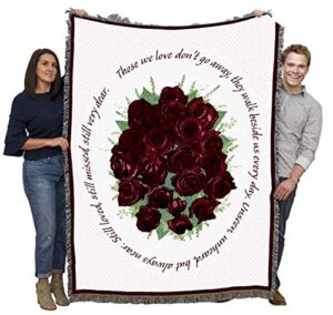 pure country weavers bundle of red roses blanket – those we love don’t go away blanket – sympathy bereavement gift tapestry throw woven from cotton – made in the usa (72×54)