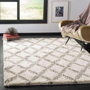 safavieh hudson shag collection 5’1″ x 7’6″ ivory/grey sgh333a moroccan trellis non-shedding living room bedroom dining room entryway plush 2-inch thick area rug