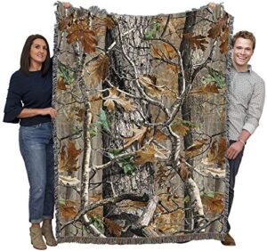 pure country weavers oak woods camo blanket – lodge cabin gift tapestry throw woven from cotton – made in the usa (72×54)