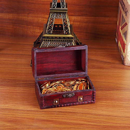 WaaHome Pirate Treasure Boxes Small Wood Treasure Chest Keepsake Box For Kids Gift,Home Decorations (5.5''X3.2''X3.2'')