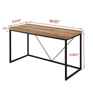 FOLUBAN Rustic Industrial Computer Desk,Wood and Metal Writing Desk, Vintage PC Table for Home Office, Oak 55 inch