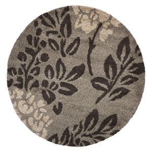 safavieh florida shag collection 4′ round smoke / dark brown sg456 floral non-shedding living room bedroom dining room entryway plush 1.2-inch thick area rug