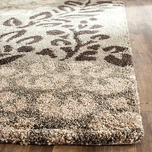 SAFAVIEH Florida Shag Collection 4' Round Smoke / Dark Brown SG456 Floral Non-Shedding Living Room Bedroom Dining Room Entryway Plush 1.2-inch Thick Area Rug