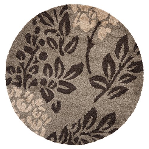 SAFAVIEH Florida Shag Collection 4' Round Smoke / Dark Brown SG456 Floral Non-Shedding Living Room Bedroom Dining Room Entryway Plush 1.2-inch Thick Area Rug