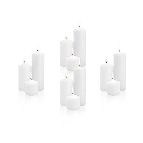 Royal Imports Unscented Pillar Candles 3 Inch Premium Wax White, 4 Sets (12 Candles - 4 of Each 3x3, 3x6, 3x9) White Unscented Premium Wax for Wedding, Spa, Party, Birthday, Holiday, Bath, Home Decor