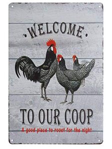 pxiyou welcome to our coop chicken sign retro vintage metal tin signs rustic farmhouse country wall art sign 8x12inch