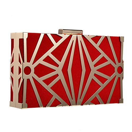 UBORSE Women Clutch Bag Velvet Purse Metal Vintage Evening Bag Hollow Wedding Party Handbag Red