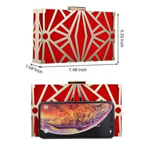 UBORSE Women Clutch Bag Velvet Purse Metal Vintage Evening Bag Hollow Wedding Party Handbag Red