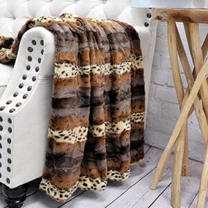 home soft things animal printed double sided faux fur throw, 50″ x 60”, brushed leopard heavy warm soft stripe throw blanket for kids adults great gifts