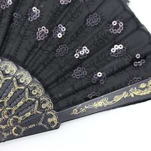 Hithop Hand Fan (Black) - Elegant Fabric Folding Hand Fan - Snaps Open, Easy to Handle. Cools effortlessly. Perfect Ballet and Dance Fan.