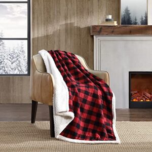 eddie bauer – throw blanket, reversible sherpa fleece bedding, buffalo plaid home decor for all seasons (red check, throw)