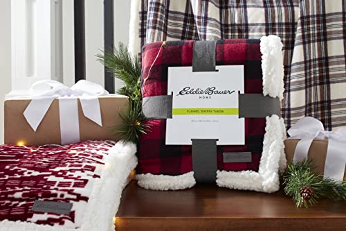 Eddie Bauer - Throw Blanket, Reversible Sherpa Fleece Bedding, Buffalo Plaid Home Decor for All Seasons (Red Check, Throw)