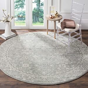safavieh evoke collection 3′ round silver / ivory evk270z shabby chic distressed non-shedding dining room entryway foyer living room bedroom area rug