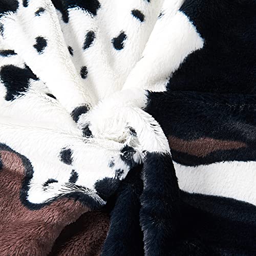 Home Soft Things Cow Print Blanket Throws Animal Black White Brown Throw for Chair Bedroom Living Room Sofa Couch Bed Outdoor Double Sided Faux Fur Fleece Soft Cozy Throw Blanket, 50" x 60"