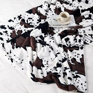 Home Soft Things Cow Print Blanket Throws Animal Black White Brown Throw for Chair Bedroom Living Room Sofa Couch Bed Outdoor Double Sided Faux Fur Fleece Soft Cozy Throw Blanket, 50" x 60"