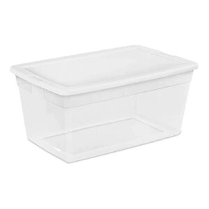 sterilite 90 quart multipurpose storage box container with visible base and white secure lid for home organization, clear (12 pack)