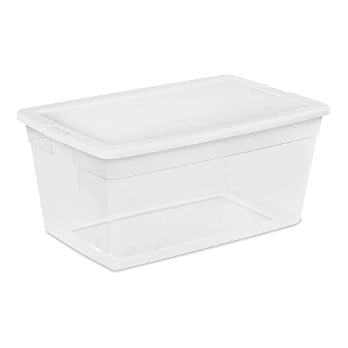 Sterilite 90 Quart Multipurpose Storage Box Container with Visible Base and White Secure Lid for Home Organization, Clear (12 Pack)