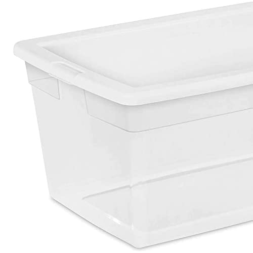 Sterilite 90 Quart Multipurpose Storage Box Container with Visible Base and White Secure Lid for Home Organization, Clear (12 Pack)