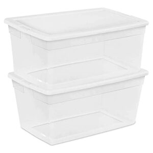 Sterilite 90 Quart Multipurpose Storage Box Container with Visible Base and White Secure Lid for Home Organization, Clear (12 Pack)